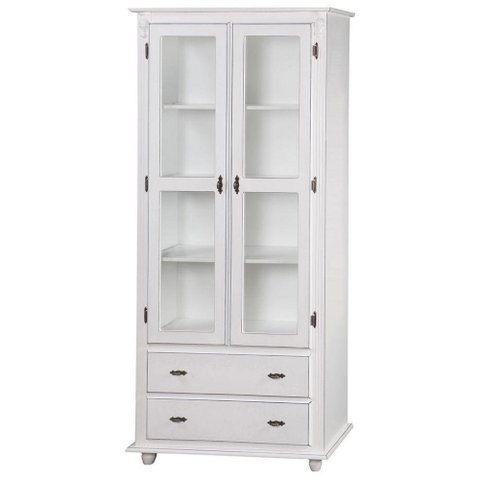 Cristaleira Antique Com 2 Portas de Vidro e 2 Gavetas 304 Cera Clara