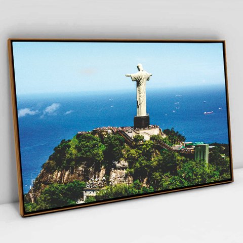 Quadro Decorativo em Canvas Paisagem Rio de Janeiro Cristo Redentor TACOLADO PAPEL DE PAREDE Moldura
