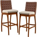 Ver imagem 1 de Kit 02 Banquetas Altas Cozinha Sala De Jantar Fixa Mila B04 Couríssimo Marrom Linho Cru - Lyam