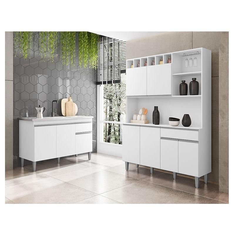 Balcão de Pia Tatiane 120 Cm e Armário Cozinha Kit Alice Ambiente Branco Brilho - Ajl