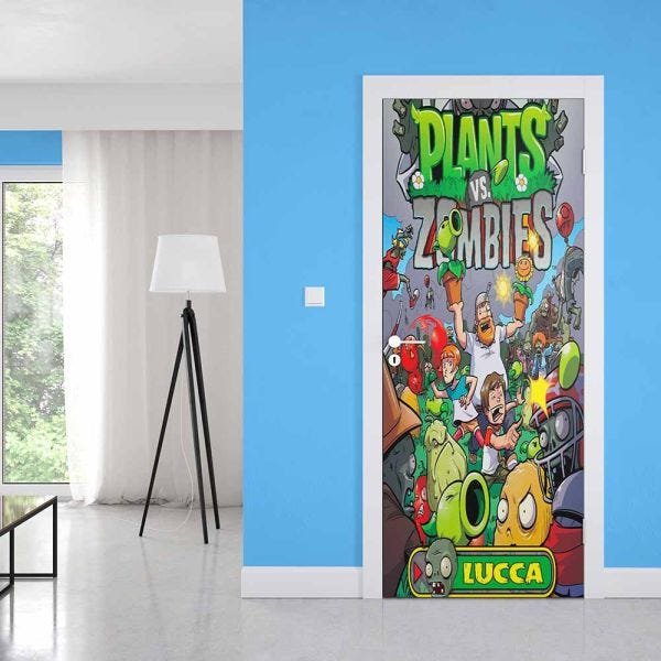 Adesivo de Porta Zumbi vs Plants  - M 80x210 cm - 1