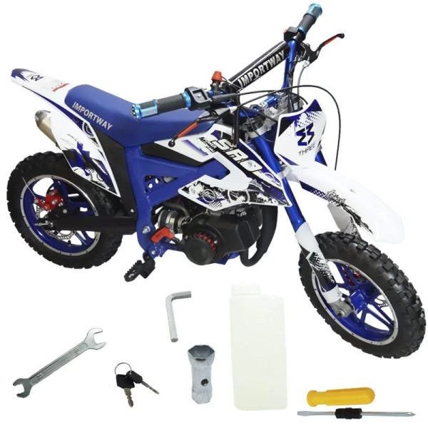 Mini Moto Infantil Gasolina 2 Tempos 49CC Cross Trilha Off Road Importway  DTCR-008 Dirt Azul