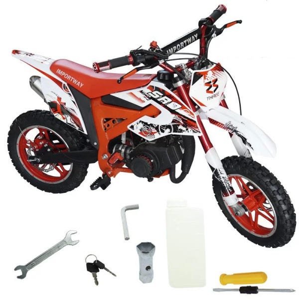 Mini Moto Infantil Partida Elétrica Gasolina 2T 49CC Cross Trilha Off Road  WVDB-005VM Vermelha