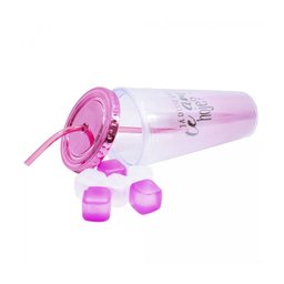 Copo Com Canudo e Cubos de Gelo Te Amo 600ml - Projeto Kiwi PKDF8809-2 - 2