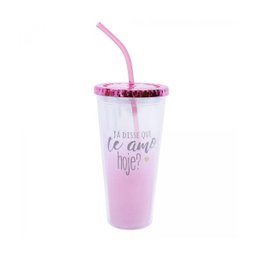 Copo Com Canudo e Cubos de Gelo Te Amo 600ml - Projeto Kiwi PKDF8809-2 - 1