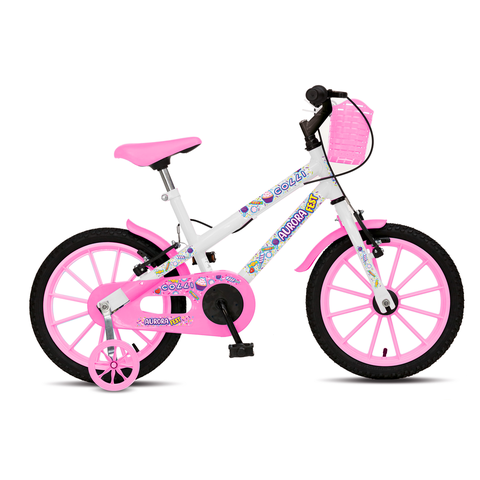 Bicicleta Aurora Fest, Aro 16, com Freios V-brake, com Rodas de Apoio, Capa Corrente e Cestinha Bran