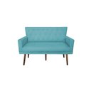 Ver imagem 2 de Namoradeira Decorativa Aurora Suede Azul Tifany Pés Madeira Mz Decor