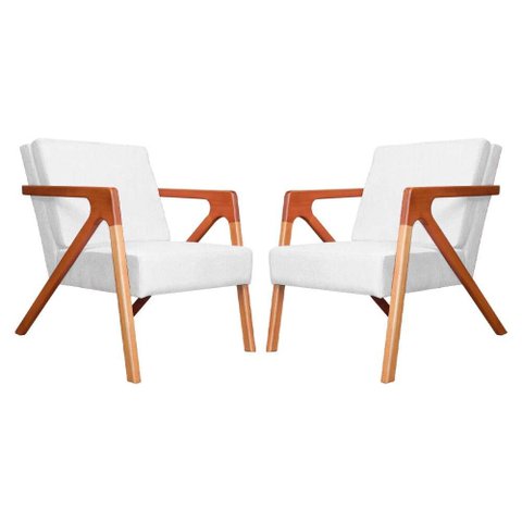 Conjunto 2 Poltronas Monalisa Com Braços de Madeira Suede Branco - LM DECOR