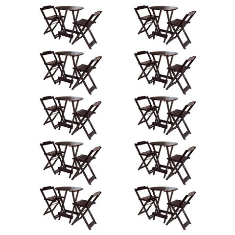 Kit 10 Jogos de Mesa Bistrô de Madeira com 2 Cadeiras Dobravel Ideal para Bar e Restaurante Tabaco