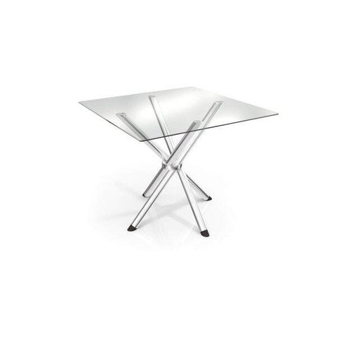 Mesa com Tampo de Vidro Quadrado Volga Crome Prata/Cromado