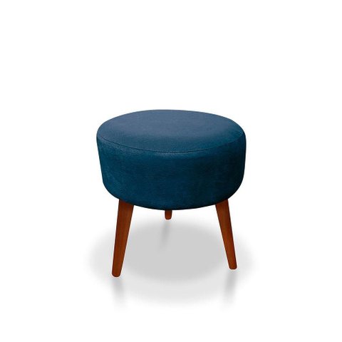 Puff Redondo Decorativo Panqueta de Apoiar Os Pés Suede Azul Marinho