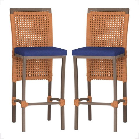 2 Banqueta em Alumínio Roma Marrom Corda Náutica Tecido 10