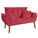 Ver imagem 2 de Kit Poltrona Decorativa Namoradeira 2 Puffs Quadrado e 2 Almofadas Suede Vermelho - Lm Decor