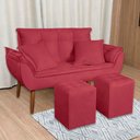 Ver imagem 7 de Kit Poltrona Decorativa Namoradeira 2 Puffs Quadrado e 2 Almofadas Suede Vermelho - Lm Decor