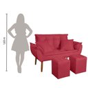 Ver imagem 6 de Kit Poltrona Decorativa Namoradeira 2 Puffs Quadrado e 2 Almofadas Suede Vermelho - Lm Decor