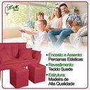 Ver mais imagens de Kit Poltrona Decorativa Namoradeira 2 Puffs Quadrado e 2 Almofadas Suede Vermelho - Lm Decor