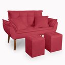 Ver imagem 1 de Kit Poltrona Decorativa Namoradeira 2 Puffs Quadrado e 2 Almofadas Suede Vermelho - Lm Decor