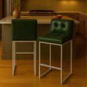 Ver imagem 1 de Banqueta Cozinha Alta com Encosto Industrial Kit 2 Champanhe Lirina Pu C05 - D’Rossi