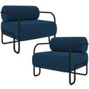 Ver imagem 1 de Kit 02 Poltronas Decorativa Pés Industrial Moscou K01 Veludo Azul Marinho - Lyam Decor