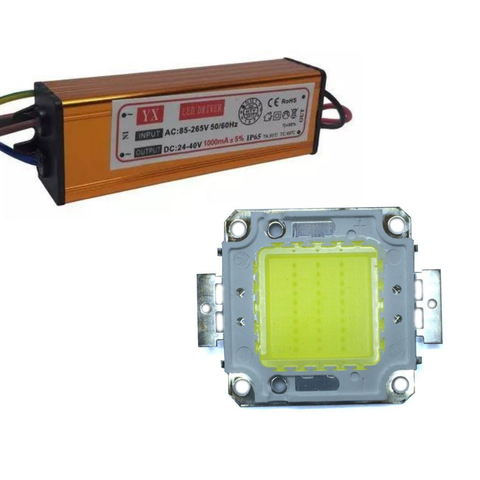 Kit Chip 50w Branco Frio 6500k + Driver Reator 1000ma Led Cob Reparo Refletor