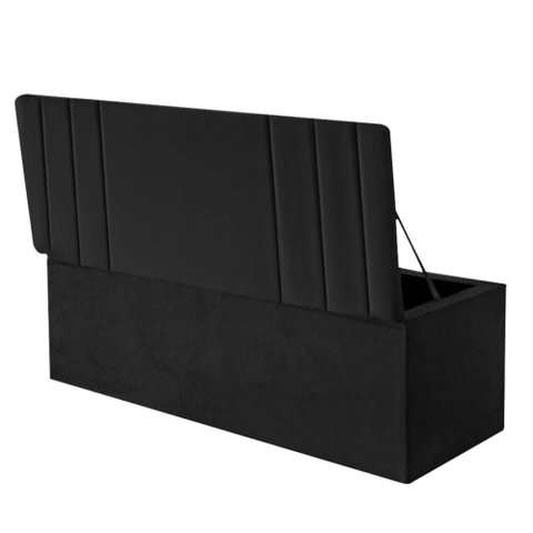 Calçadeira Baú Recamier Estofada Cama de Casal 140cm Grécia Corino Preto- Mabe Magazine
