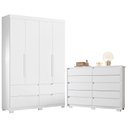 Ver imagem 1 de Guarda Roupa Solteiro + Cômoda Doble 4 Portas de Bater 4 Gavetas MDP Fosco Branco Albatroz Móveis