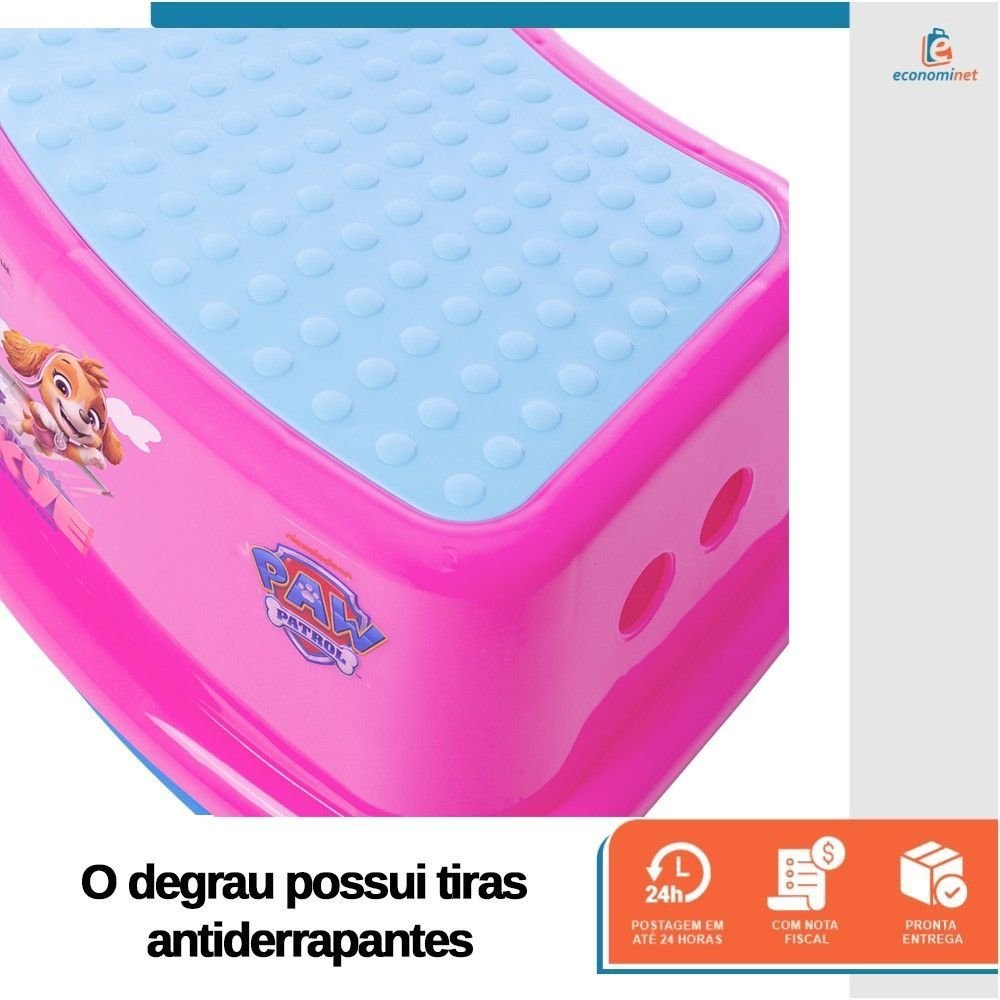 Kit Degrau Infantil Patrulha Canina Rosa + Redutor de Assento C/ Alça Patrulha Canina Skye - 4