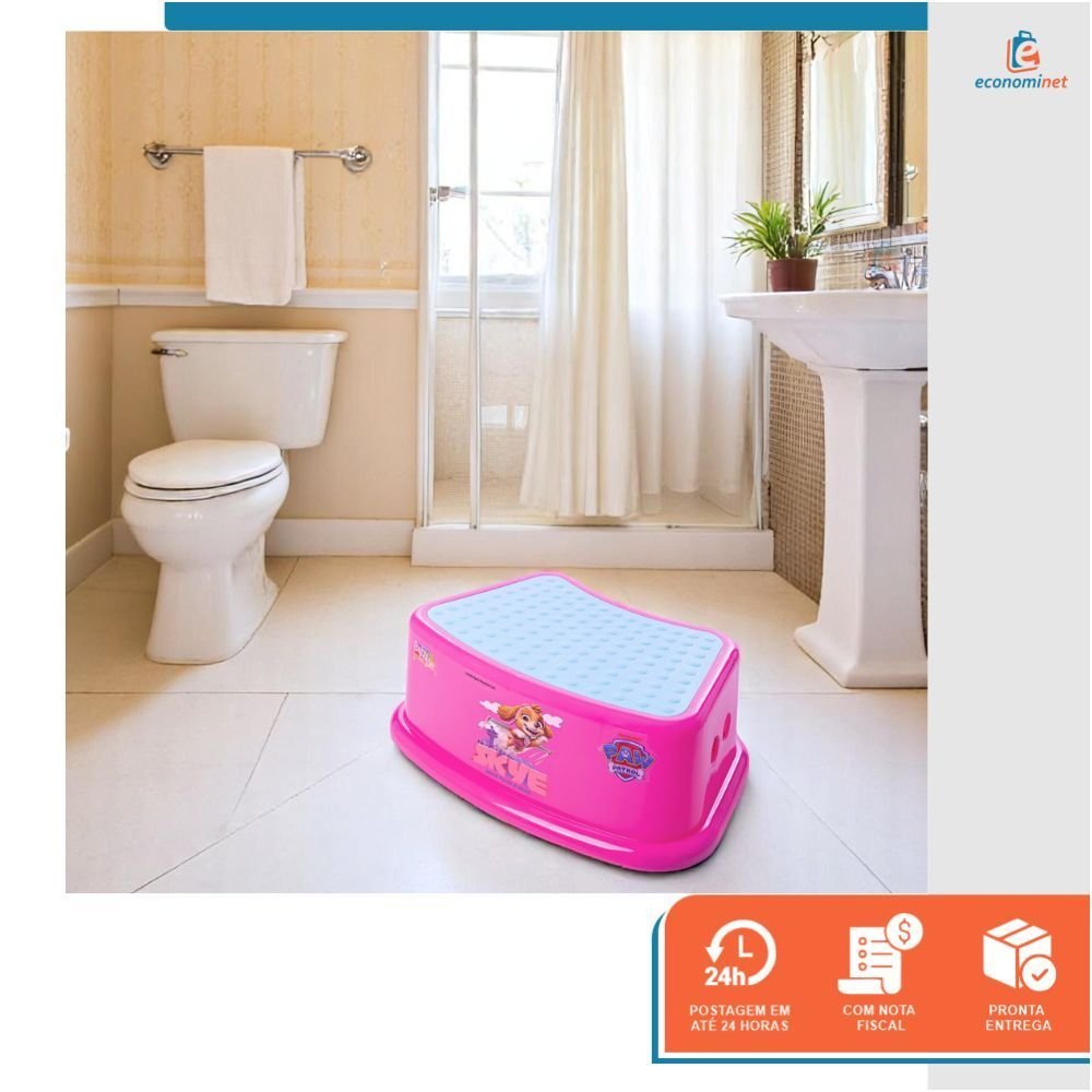 Kit Degrau Infantil Patrulha Canina Rosa + Redutor de Assento C/ Alça Patrulha Canina Skye - 6