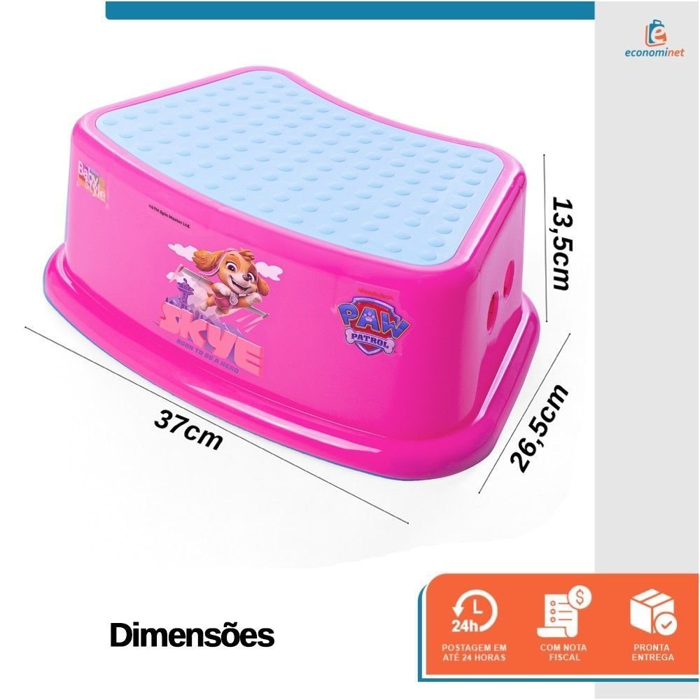 Kit Degrau Infantil Patrulha Canina Rosa + Redutor de Assento C/ Alça Patrulha Canina Skye - 2