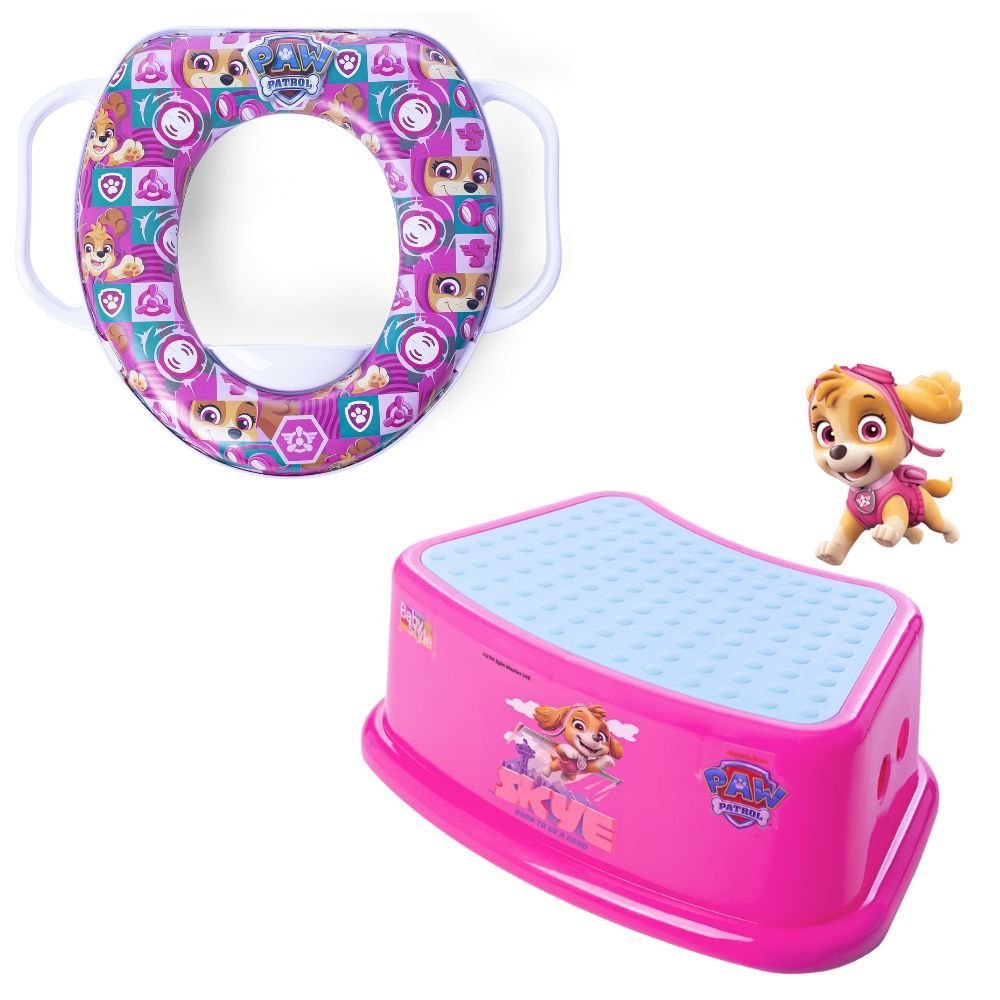 Kit Degrau Infantil Patrulha Canina Rosa + Redutor de Assento C/ Alça Patrulha Canina Skye - 1