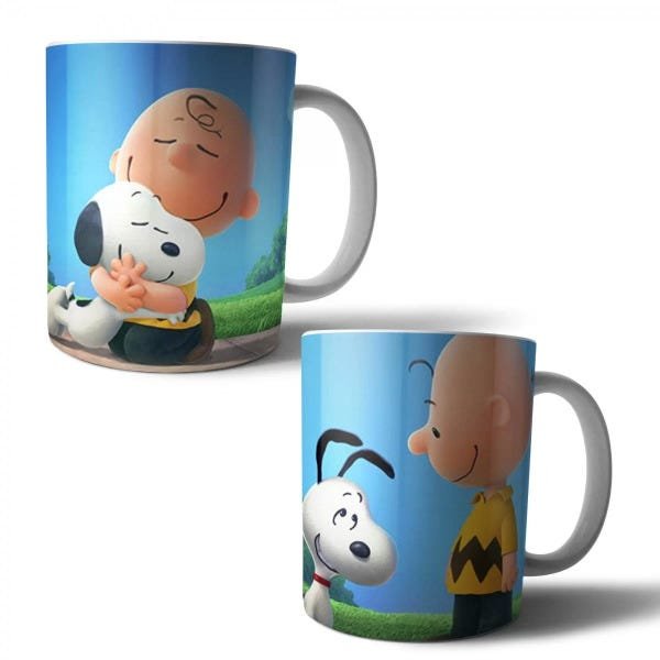 Jogo com 2 Canecas Porcelana Charlie Brown Snoopy Peanuts 350ml (BD01) - 1