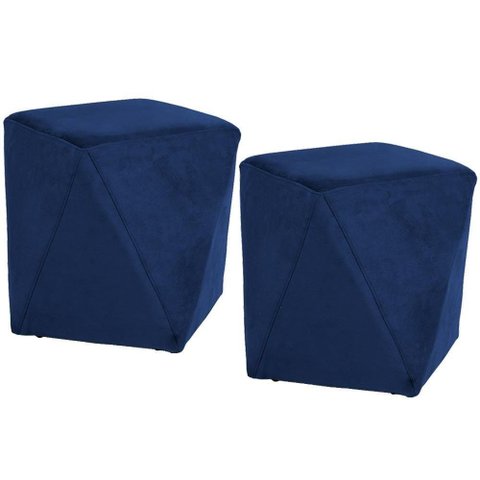 Kit 02 Puffs Ametista D02 Veludo Azul Oxford C-304