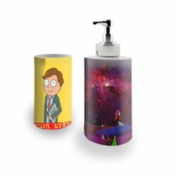 Kit Banheiro Saboneteira + Porta Escovas Porcelana Rick and Morty 400ml (BD02) - 1 Kit Banheiro Saboneteira + Porta Escovas Porcelana Rick and Morty 400ml (BD02) - 1