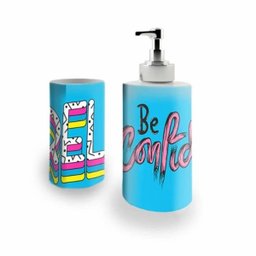 Kit Banheiro Saboneteira + Porta Escovas Porcelana Be Confident RELAX 400ml (BD01) - 1