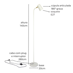 Luminária de Piso Abajur Chão Articulada Clara Branco - 2