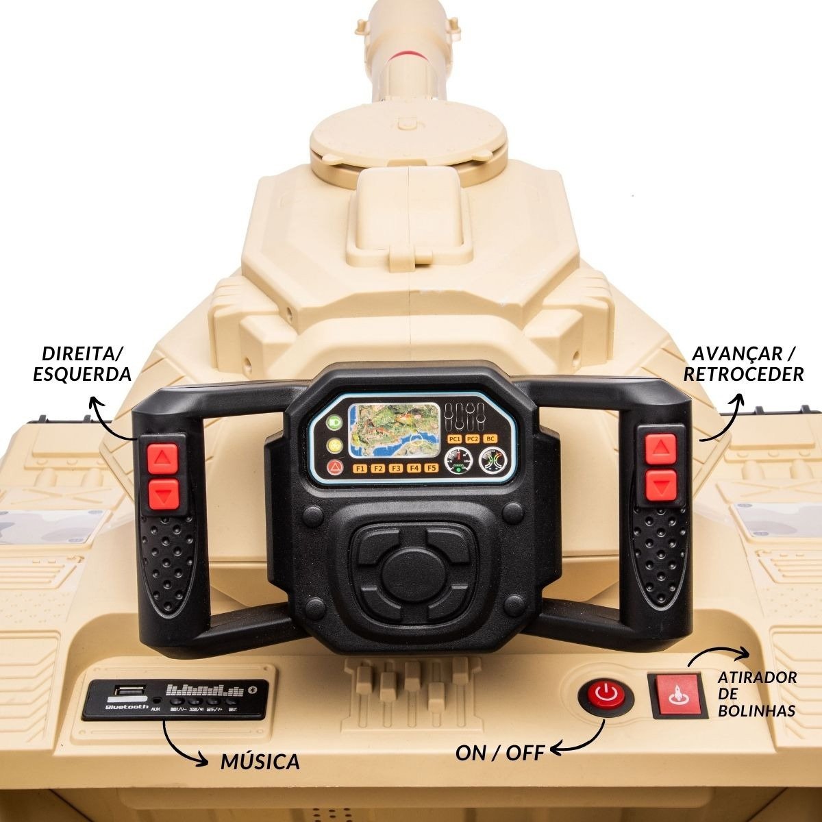 Mini Carro Elétrico Infantil Tanque Guerra 12v Munição Controle Musica Brinqway Bw-279 Amarelo - 3