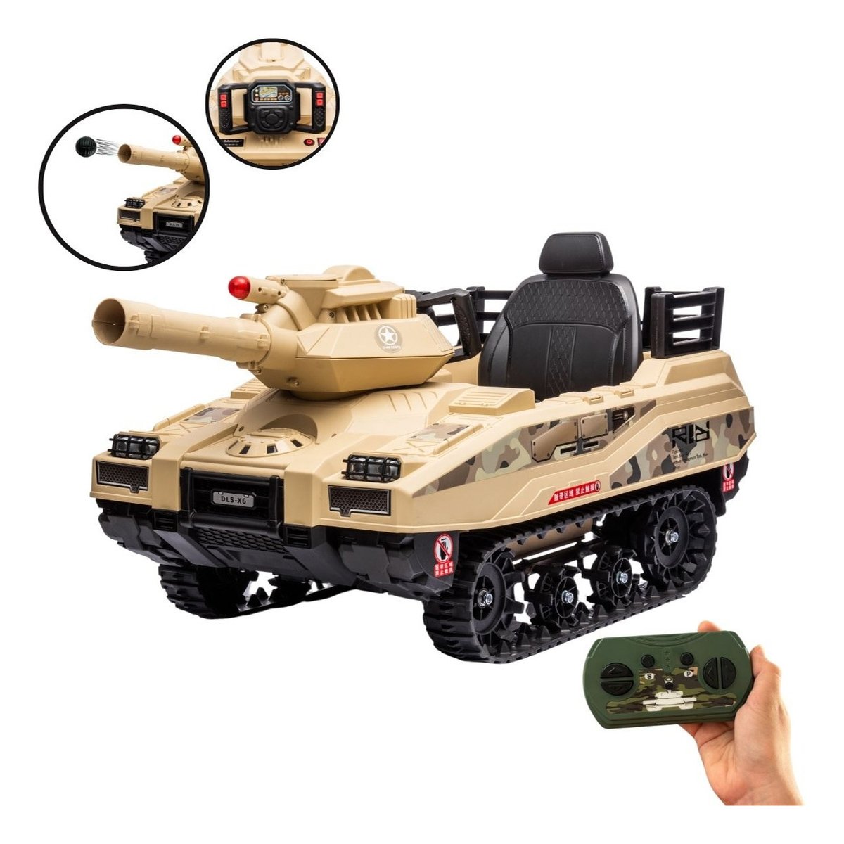 Mini Carro Elétrico Infantil Tanque Guerra 12v Munição Controle Musica Brinqway Bw-279 Amarelo - 5