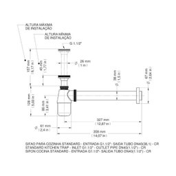 Sifão Cozinha 1.1/2" Saída Tubo Dn 40 Cr Docol - 2