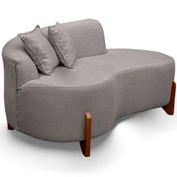 Sofá Orgânico 145cm Decorativo Curvo Pé de Madeira 2 Lugares Feijão Forma Orgânica Linho - 4