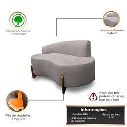 Sofá Orgânico 145cm Decorativo Curvo Pé de Madeira 2 Lugares Feijão Forma Orgânica Linho - 3