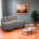 Ver imagem 2 de Sofá Orgânico 145cm Decorativo Curvo Pé de Madeira 2 Lugares Feijão Forma Orgânica Linho