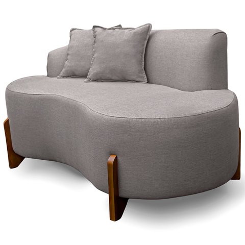 Sofá Orgânico 145cm Decorativo Curvo Pé de Madeira 2 Lugares Feijão Forma Orgânica Linho
