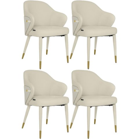 Kit 4 Cadeiras de Jantar Estofada Milano Design Italiano com Encosto Ergonômico - Creme/cinza