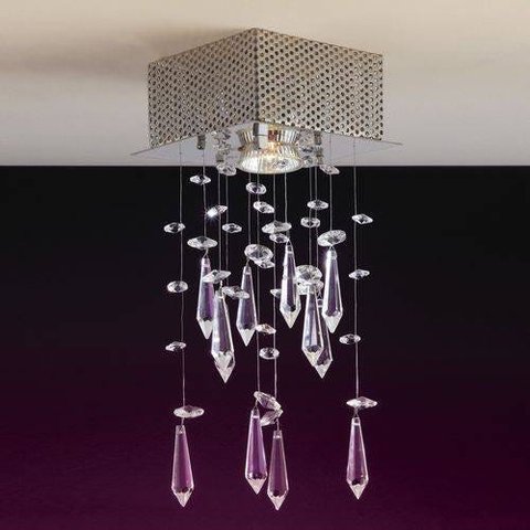 Plafon Sobrepor de Cristais Quadrado Obelisc 1 Lâmpada Bronzearte Transparente