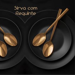 Jogo 6un Colher Chá Sobremesa Inox Dourado Luxe Gold Mesa - 2