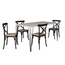 Ver imagem 1 de Conjunto de Mesa Elen Retangular Tampo de Madeira 140x80cm Branco com 4 Cadeiras Katrina Preto