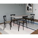 Ver imagem 2 de Conjunto de Mesa Elen Retangular Tampo de Madeira 140x80cm Branco com 4 Cadeiras Katrina Preto