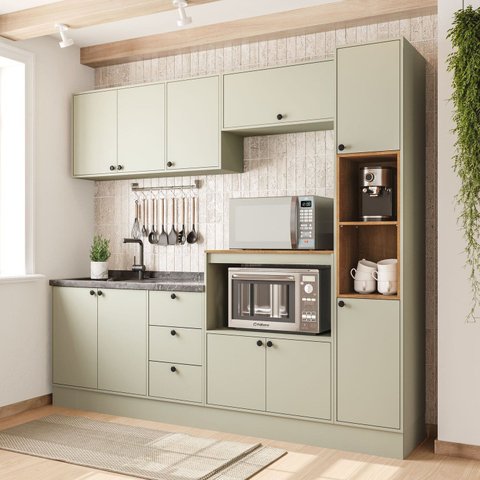 Cozinha com Rodapé 5 Peças Rubi Yescasa Verde/Oliva