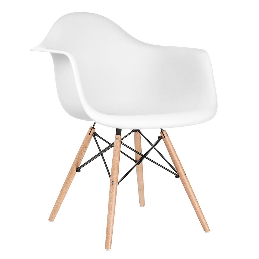 KIT - 2 x cadeiras Charles Eames Eiffel DAW com braços - Base de madeira clara - Branco - 2
