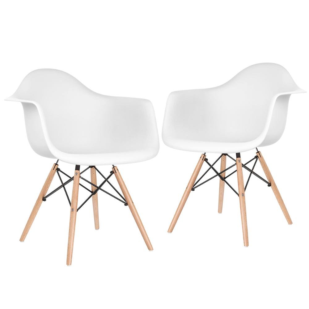 KIT - 2 x cadeiras Charles Eames Eiffel DAW com braços - Base de madeira clara - Branco - 1